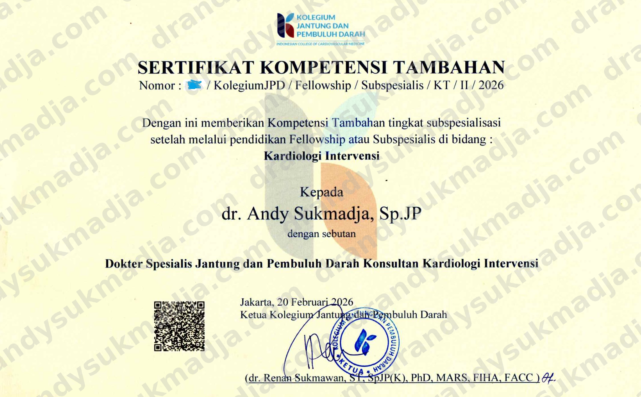 Sertifikat Kompetensi Tambahan Kardiologi Intervensi — Kolegium Jantung dan Pembuluh Darah